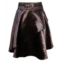 Long steampunk brown skirt with belt, 2 ruffles