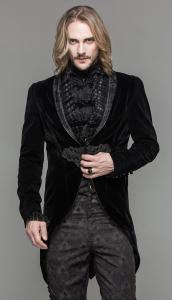 Veste homme en velours noir, attache brode et col dcor, lgant aristocrate gothique