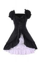 Black and white dress with balloon sleeves with bows and lacing, gothic lolita