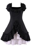 Black and white dress with balloon sleeves with frills and lacing, gothic lolita