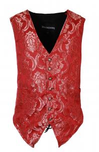 Veste gilethomme rouge  motifs baroques dors, dos noir avec laage, lgant aristocrate