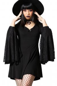 Hagatha Sorceress Black Dress with large lace sleeves, KILLSTAR, goth witch
