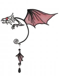 Tour d'oreille ferique dragon noir et rouge, bijou d'oreille fantaisie