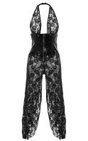 Transparent black lace outfit and vinyl underbust corset, gothic fetish